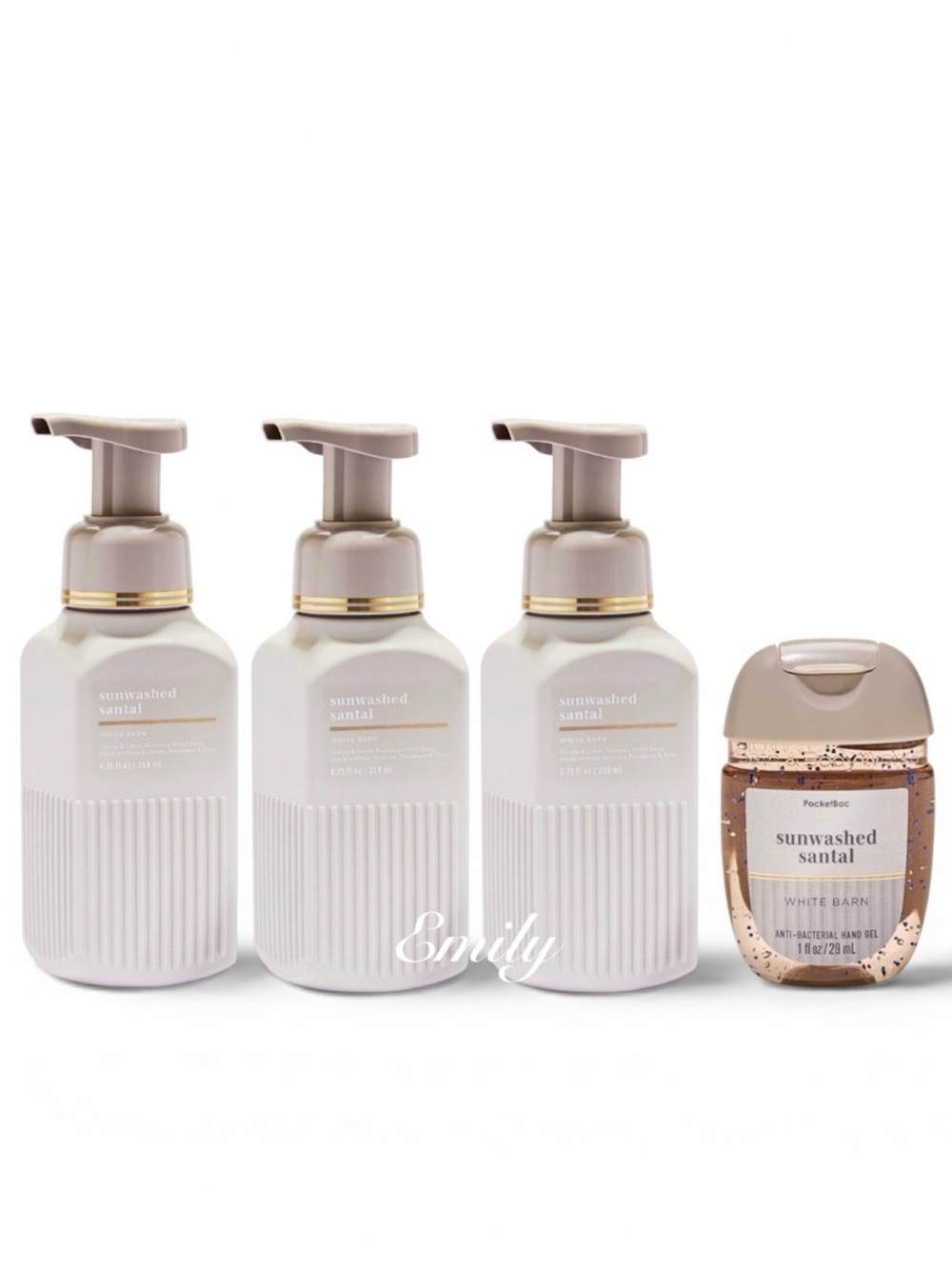 3X Bath & Body Works SUNWASHED SANTAL Luxe Foam Hand Soaps + PocketBac Bundle